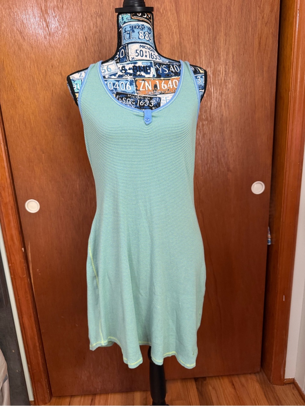 2013 Nautica Women’s L Green Blue Striped Tank Dress, Swim Cover-Up or Casual